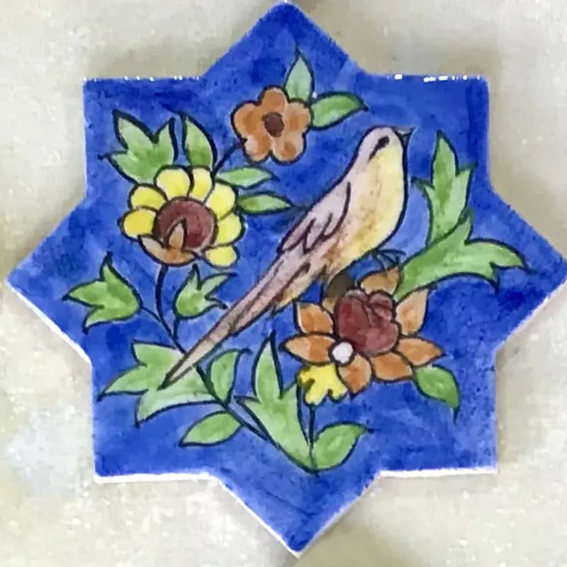 کاشی سنتی شمسه گل و مرغ کوچک